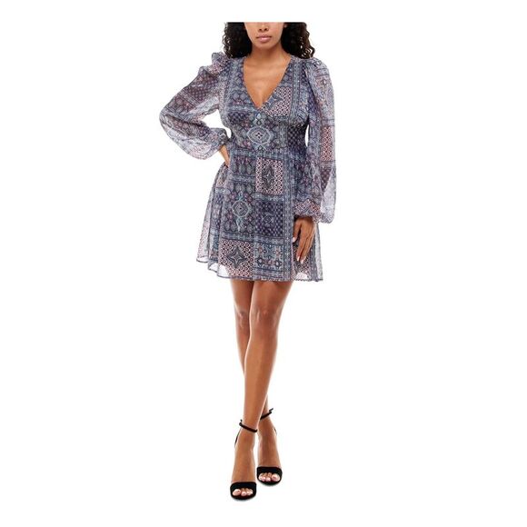 EMERALD SUNDAE Dresses & Skirts - EMERALD SUNDAE Womens Blue Cutout-back Balloon Sleeve Short Dress 9